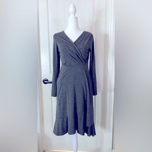NEW WOMEN LONG SLEEVES WRAP MIDI DRESS BEAUTIFUL FORM CASUAL OR DRESSY SZ S GRAY